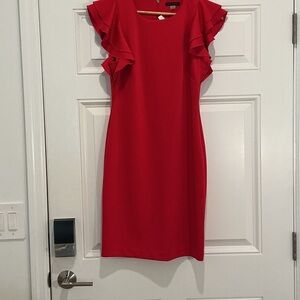 Tommy Hilfiger Red Midi Dress with Ruffle Sleeves Women’s Sz 10